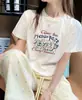Camiseta de Manga Curta de Algodão Puro para Mulheres no Verão Estilo Coreano Solta Gola Redonda Estilo Estrangeiro Estampada Versátil Estilo Ins Tops Tendência Roupas Femininas
