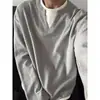 Camiseta Masculina Cinza Falsa de Duas Peças com Manga Longa Outono Retrô Americano Gola Redonda Blusão com Capuz Solto Gola V Camiseta Básica Top
