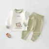 Conjunto de algodón puro de grado A para bebé, de cintura alta, cálido, separado, otoño, top y pantalón, ropa de casa para recién nacido, cuatro estaciones, pijamas