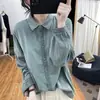 Camisa Retrô de Algodão e Linho de Cor Sólida para Mulheres, Novo Estilo Primavera e Outono, Acabamento em Renda, Manga Longa, Corte Solto, Camisa Básica