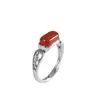 Anillo Vintage de Plata S925 Incrustado con Jade Rojo del Sur con Diseño de Silla de Hoja de Bambú Hueca Anillo Abierto