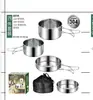 Acero Inoxidable 304 Estilo Camping Vajilla Exterior Plegable Set Equipo Estilo Camping Portátil Utensilios de Cocina Espesado Olla Se Puede Almacenar
