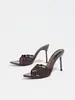 Suministro Transfronterizo de Zapatos de Tacón Alto con Tiras, Encaje Bordado y Puntera Puntiaguda para Mujer, Mules Elegantes y Versátiles para Clubes Nocturnos de Primavera y Verano