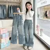 Pantalones de Niña con Pedrería Otoño Nuevo Estilo Jeans de Moda Elegantes para Niñas Niños Medianos y Grandes Pantalones de Pierna Recta Pierna Ancha