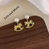 Pendientes de Metal con Forma de Herradura y Perla Colgante Minimalistas Únicos y Elegantes para Mujer, Pendientes Versátiles de Dibujos Animados de Lujo Ligero para el Día a Día