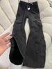 Vaqueros negros elásticos American Street Micro-Lar para mujer, ajustados, Hot Girl Crane, pantalones largos con múltiples bolsillos, Design Sense