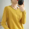 Atacado transfronteiriço de novos suéteres de tricô femininos para primavera e outono, de corte solto, versáteis, com gola redonda, manga longa, camisetas básicas casuais