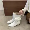 Botines Versátiles de Moda con Punta Cuadrada Retro, Botines de Media Pantorrilla Fruncidos First Encounter Season Otoño/Invierno 2026