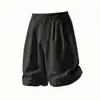 Shorts de Verano con Textura de Lino Sintético Estilo Japonés, Plisados con Textura, Transpirables, Holgados, Casual, Pierna Recta, Largo hasta la Rodilla