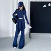 Camiseta Versátil Casual Manga Longa Gola Redonda Estilo Coreano para Meninas, Conjunto de Duas Peças Calça Flare com Amarração Cintura Alta 2026