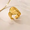 Anillo de Acero Inoxidable con Línea Geométrica, No se Desvanece, Diseño de Apertura Ajustable para Mujer, Joyería de Mano Transfronteriza Europea y Americana