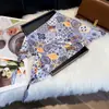 Lenço Feminino Elegante Estilo Coreano com Estampa de Seda Sintética, Lenço de Seda Dupla Camada Protetor Solar, Xale, Lenço Triângulo para Cintura, Lenço de Cabeça, Lenço