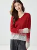 Suéter de Cashmere Feminino Céu Estrelado Degradê Gola V Camada Interna Malha Quente Moda Casual Elegante Amigo da Pele Camada Base Tricô
