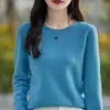 Suéter de Punto Hueco de Ganchillo con Cuello Redondo para Mujer, Suéter Interior Holgado de Otoño e Invierno, Suéter Básico Pulóver