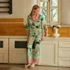 [Gato Cafetero] Pijama de Seda Helada Estilo Dibujo Animado Japonés para Mujer, Manga Larga Primavera y Otoño, Ropa de Casa Linda y Dulce Estilo Ins para Mujer