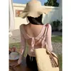 Camiseta de rayas de manga larga off-shoulder para mujer, verano 2026, corte ajustado, top corto único y bonito