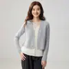 / Ambiente lujoso y elegante_ Cárdigan de cachemira de dos piezas simulado para mujer, cuello en V, diseño de bloques de color, irradia un estilo sofisticado y chic, perfecto como capa exterior o chaqueta de punto