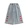 Wuli Bu Yi [Personalización] Jeans Bordados de Fresa para Niñas Lindos Suaves Amigables con la Piel Pantalones Cortos Sueltos