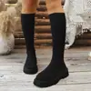 Otoño 2026 Nuevas Botas Largas Adelgazantes Flyknit Talla Grande Punta Redonda Transfronterizas Europeas Americanas Botas Skinny Elásticas para Mujer En Stock