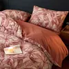 Juego de ropa de cama de cuatro piezas estilo francés vintage de algodón puro Clase A cepillado, juego de ropa de cama engrosada de algodón todo incluido de lujo ligero, funda de edredón, sábana, juego de tres piezas 4