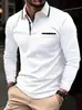 Camisa Polo de Manga Larga para Hombre de Primavera y Otoño Transfronteriza Europea y Americana con Estampado 3D, Polo Casual para Exteriores con Bolsillo y Botones