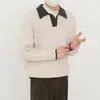 Retrô Estilo Old Money Blusa de Gola Alta em Tricô Canelado Color Block Masculina Casual Estilo Preguiçoso Malha Solta Outono Inverno