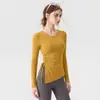 Otoño Invierno Nuevo Ajuste Delgado Cuello Redondo Ropa de Yoga Manga Larga Mujer con Almohadillas en el Pecho Top Deportivo Ropa de Entrenamiento Pilates Fitness Mujer