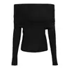Blusa de Tricô Azul Manga Longa Estilo Francês Ombro a Ombro Feminina Nova Coleção Outono Inverno Ajuste ao Corpo Valoriza o Corpo Blusa de Ombro a Ombro