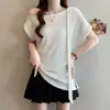 Ropa de Verano para Mujer Tallas Grandes: Elegante Top Asimétrico sin Hombros, Camiseta Versátil de Manga Corta Adelgazante
