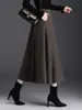 Falda de Lana Gruesa de Gama Alta para Mujer, Falda de Ocho Paneles Acampanada Línea A para Otoño e Invierno, Elegante Falda Media de Cintura Alta