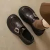 Mocasines de Piel Suave con Suela Gruesa para Mujer 2026 Otoño Velcro Sin Cordones Estilo Británico Versátiles Antideslizantes Suela Suave Zapatos Pequeños de Piel