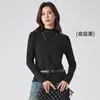 Camiseta interior de mezcla de seda para mujer de otoño e invierno, tejido Tencel Lyocell, cuello alto pequeño, camiseta estilo coreano, top de punto de manga larga adelgazante