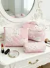Bolsa de Maquiagem Vertical Transfronteiriça com Grande Capacidade, Design de Patchwork Floral Rosa Dividido, Necessaire Portátil, Bolsa de Armazenamento de Maquiagem para Viagem