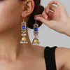 Brincos de sino e pérola de estilo étnico dourados vintage transfronteiriços para mulheres, estilo boêmio, design quadrado, cravejados de diamantes, brincos da moda