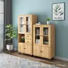 Estantería de Madera Maciza Nórdica con Puertas de Cristal, Vitrina de Pie para Estudio, Estantería de Almacenamiento Simple de Madera de Caucho para Habitación Infantil, Uso Doméstico