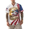 Camisa con Estampado de Fuegos Artificiales Bandera Americana Estilo Nuevo Transfronterizo Guitarra para Hombre Casual Estilo Hawaiano Manga Corta Cuello Solapa