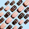 Estampado de Leopardo Nude Manicura Francesa Uñas Largas Venta Cruzada Más Vendido Retro Uñas Portátiles 24 Piezas Parches de Uñas Postizas