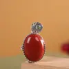 Colgante Vintage de Plata S925 Incrustado con Ágata Roja del Sur Estilo Étnico Lujo Ligero Collar Hueco Simple