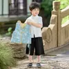 Conjunto de Verano para Niños Hanfu 2026 Nuevo Estilo Chal Tradicional Chino para Niños Camiseta de Manga Corta Pantalones Cortos Conjunto de 3 Piezas Nuevo Estilo Chino Traje Tang