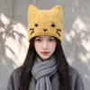Gorro de Orejas de Gato para Otoño e Invierno para Mujer con Circunferencia de Cabeza Grande, Gorro de Punto, Resistente al Viento, Protección contra el Frío, Engrosado, Cálido, Lindo, Hace que la Cara Parezca Más Pequeña, Gorro de Lana