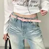 Cinturón Rosa Metálico con Hebilla Floral Estilo Coreano Retro para Mujer, Cinturón Decorativo de Personalidad Dopamina con Accesorios para Jeans