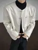 Chaqueta de Piel Sintética con Patrón de Cocodrilo para Hombre Tallas Grandes Holgada Marca de Moda Corte Tridimensional Botón de Perla Chaqueta Corta Sin Cuello