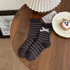 Nuevos calcetines de otoño e invierno hasta la pantorrilla, esquema de color gris, con detalles de lazo, patrones de cuadros, rayas y lunares estilo coreano, versátiles para varios atuendos