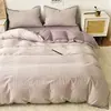 Jie Liya Algodón Puro Hilo 40S Teñido en Hilo Algodón Lavado Rayas Borde de Concha Estilo Japonés Juego de Cama de Cuatro Piezas Funda de Edredón Individual Disponible para Mayorista