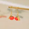 Pendientes de Caqui Plateado Yilu Plata de Ley S925 Esmalte Caqui Ruyi Buenas Cosas Fruta Cacahuete Ganchos para Orejas Listos en Stock
