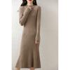 Vestido de Punto de Lana con Cuello Medio Alto y Corte Sirena para Mujer Delgado Delgado Vestido Suéter por Encima de la Rodilla Cadera Falda Base de Un Paso