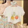 Conjunto de Roupa Novo de Verão para Meninas 2026: Conjunto de Duas Peças com Saia Floral e Blusa de Manga Curta para Crianças, Roupa de Verão Estilosa
