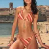 2026 Roupa de Banho Feminina Dividida Listrada Retro Nova Europeia e Americana Sexy Bikini Sexy Conjunto de Três Peças