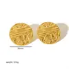 Brincos Redondos Geométricos com Textura Plissada em Aço Inoxidável Dourado 18K com Novo Design Retro Francês Transfronteiriço Brincos de Nicho