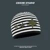 Vibe Preguiçosa Estilo Coreano ~ Gorro de Tricô com Design de Listras Estreladas para Mulheres com Circunferência Craniana Grande, Gorro Vintage e Fashion